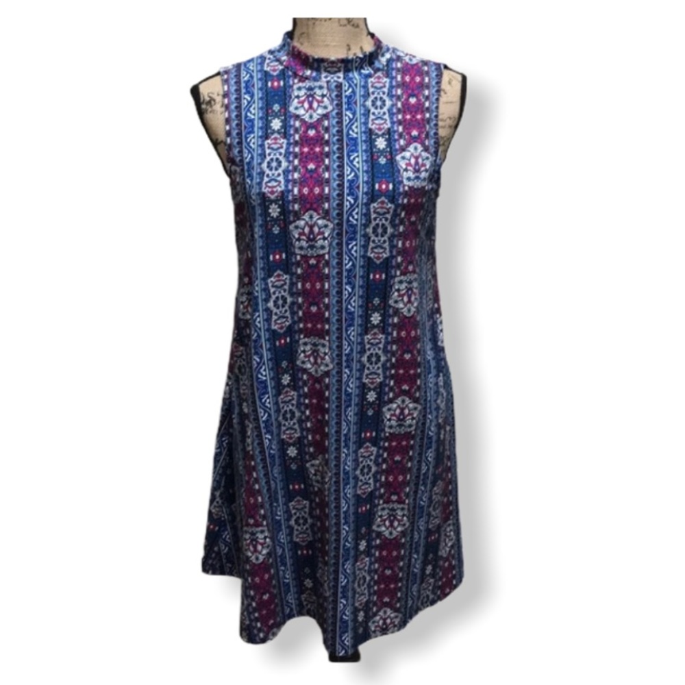 {Pink Rose} Floral Paisley Mock Neck Dress